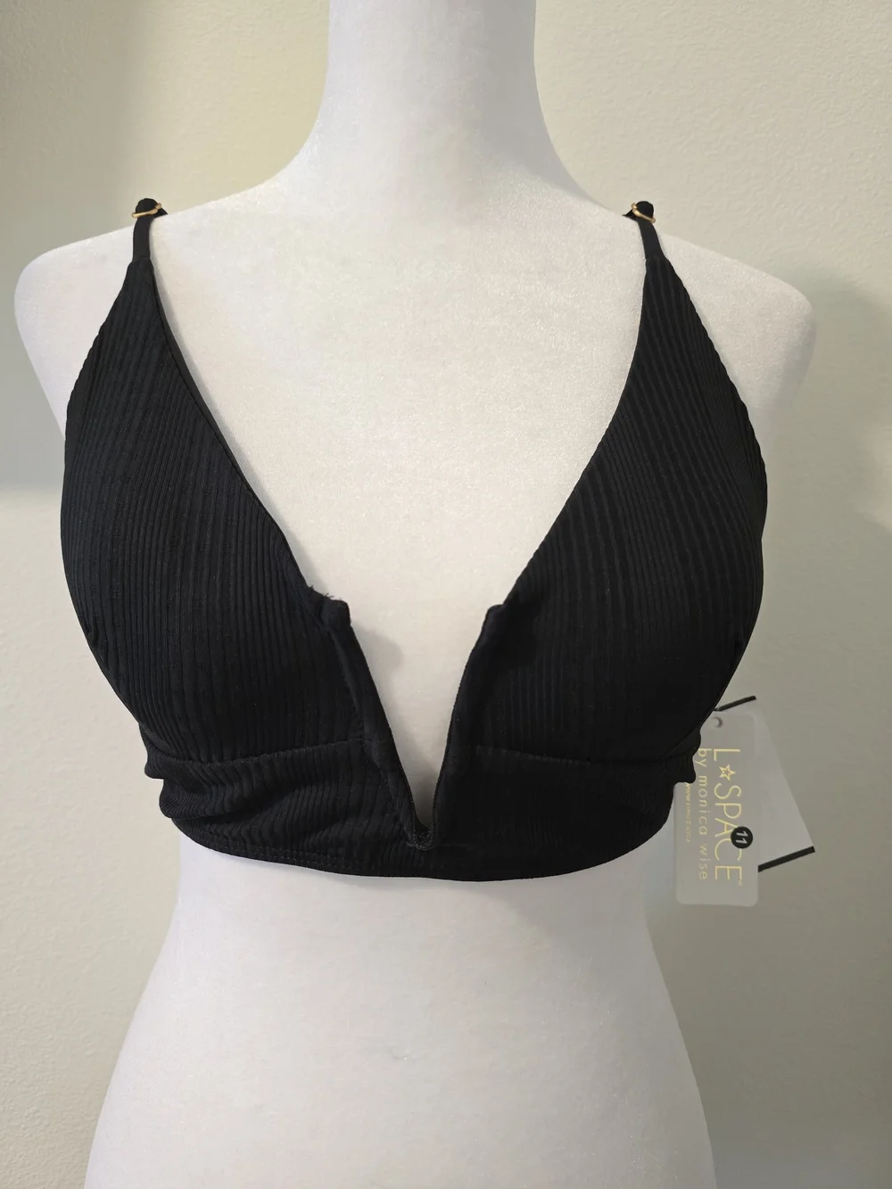 L*Space Siren Ribbed Plunge Bikini Top Black XL NWT Swimwear Bathing Suit